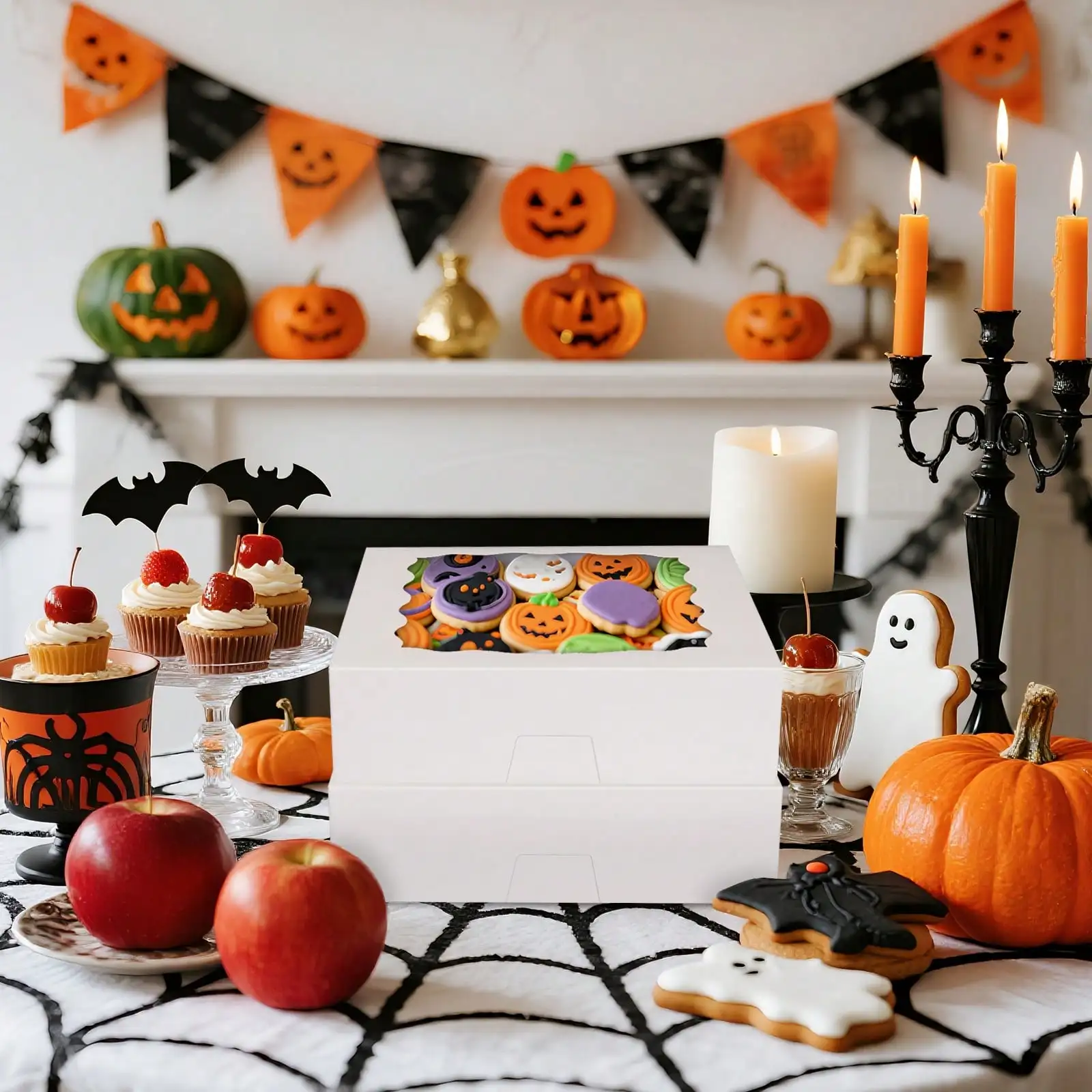 Superlele 26/52 قطعة 9x9x2.5 بوصة صناديق فطيرة مع نافذة - صناديق حلوى المخابز/الكوكي للهالوين/عيد الحب