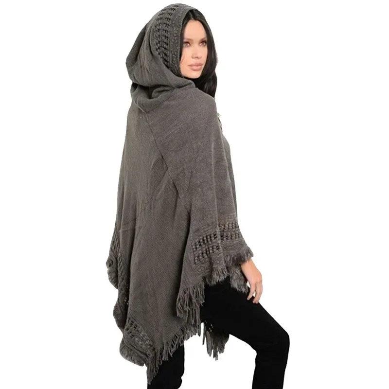 Nuevo Abrigo tipo capa con borlas para mujer, Poncho con flecos, abrigo a rayas oblicuas, chal bohemio, bufanda