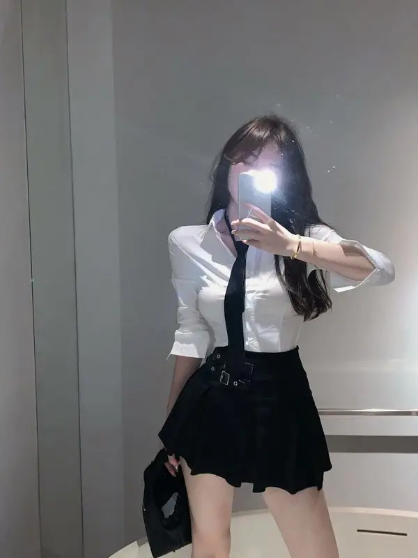 improved jk uniform japan korea style girl sexy long sleeve shirt high waist pleated short daily withe jk blouse with necktie