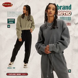 Zodf Winter Frauen kurze Fleece kurz geschnittene Sweatshirts Mädchen weibliche Hip Hop lose g/m² V-Ausschnitt Pullover Marke Tops hy0437