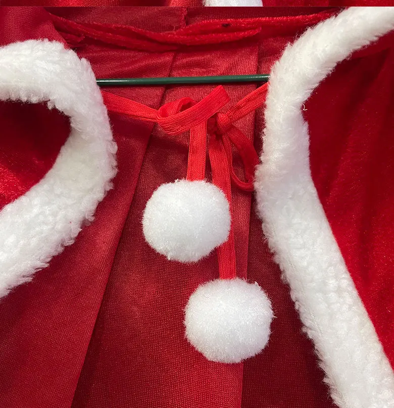 Christmas Performance Costume for Girls: Holy Christmas Shawl Cape with White-Edged Shearling Lining, Red Hooded Cape Party Prop