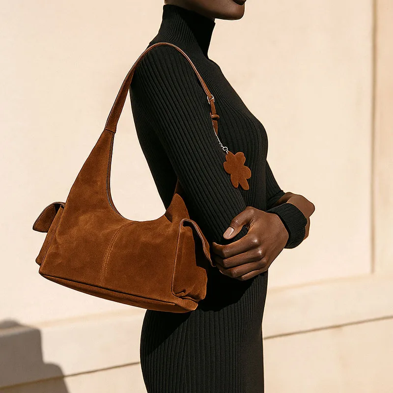 

Новая замшевая сумка-тоут для осени и зимы, матовая, в стиле ретро, высококачественная, теплых оттенков, женская сумка через плечо, модная дорожная сумка