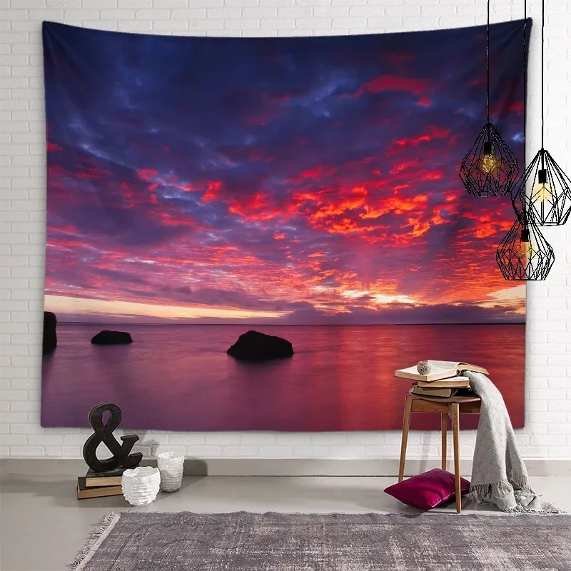 Sunset Landscape Tapestry, American Country Healing Style Bedroom Background Fabric, Wall Decoration Hanging Fabric