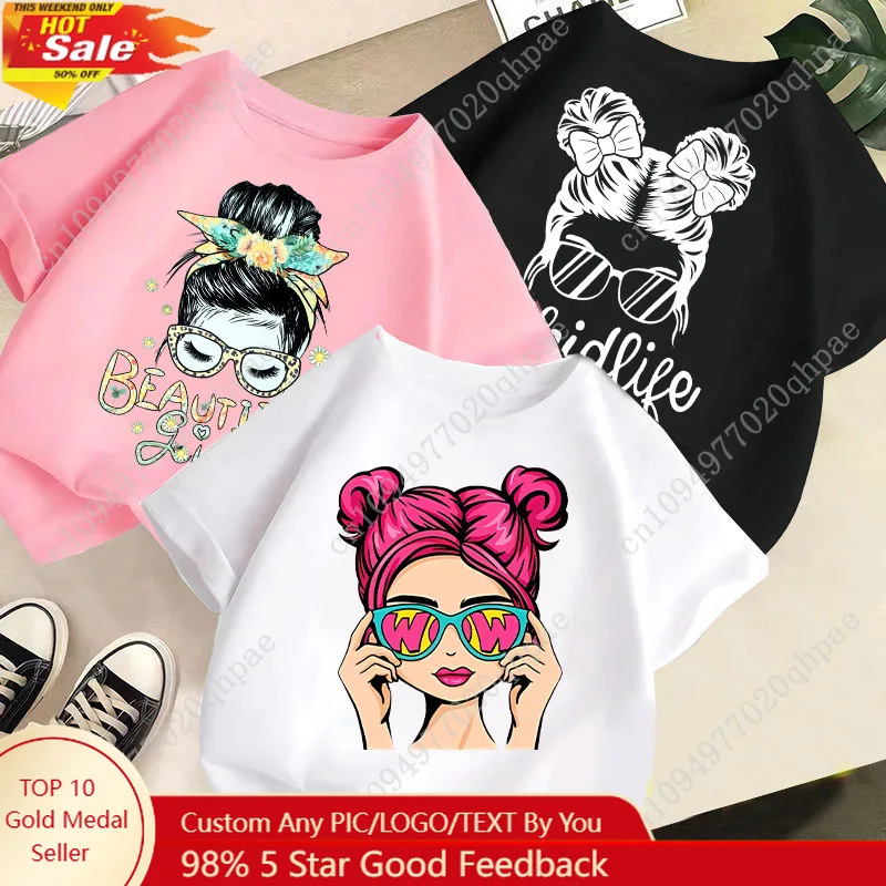 2025 صيف جديد ملابس الأطفال موضة مطبوعة الأطفال تي شيرت الفتيات قصيرة الأكمام قمة الموضة أسفل قميص الاتجاه