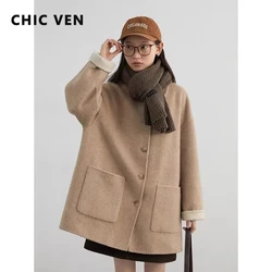 CHIC VEN Women Woolen Coat Single Breasted Loose Casual New Double-sided Female Short Jacket Ladies Clothes Autumn Winter 2024