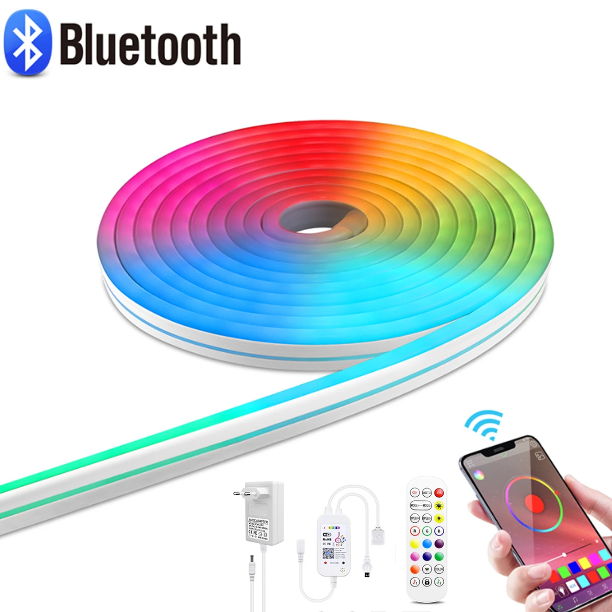 DC12V LED Strip Light Neon Light Bluetooth/Remote Control RGB Neon Sign Tape with Sync Music Mode,Built-in Mic,Room Wall Decor