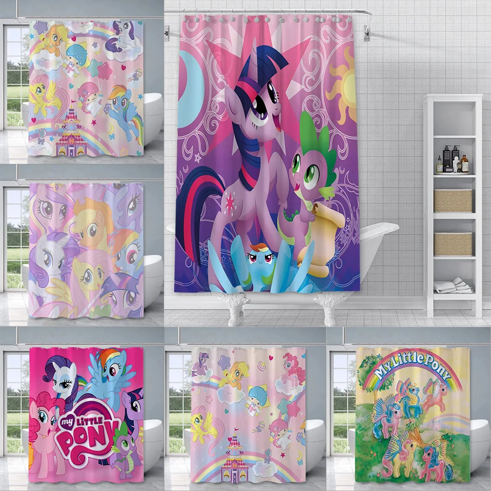 

Hot Cartoon My L-Little P-Pony Shower Curtain Waterproof Polyester Fabric Paint Colorful Bath Curtains Curtain with Hook