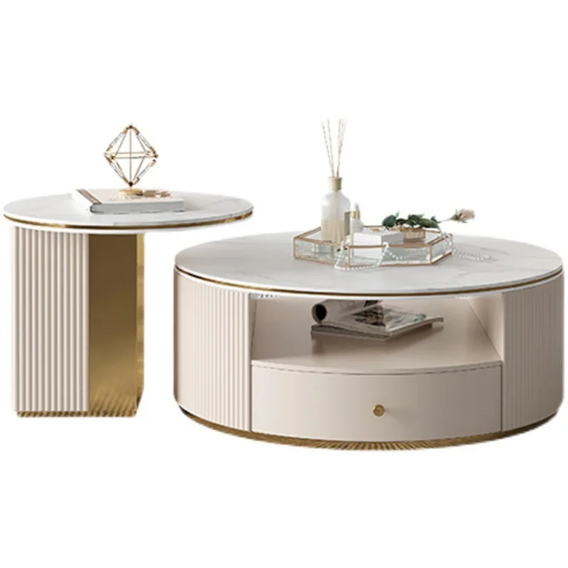 

Light luxury rock slab coffee table set Modern simple living room household small apartment creative telescopic floor cabinet