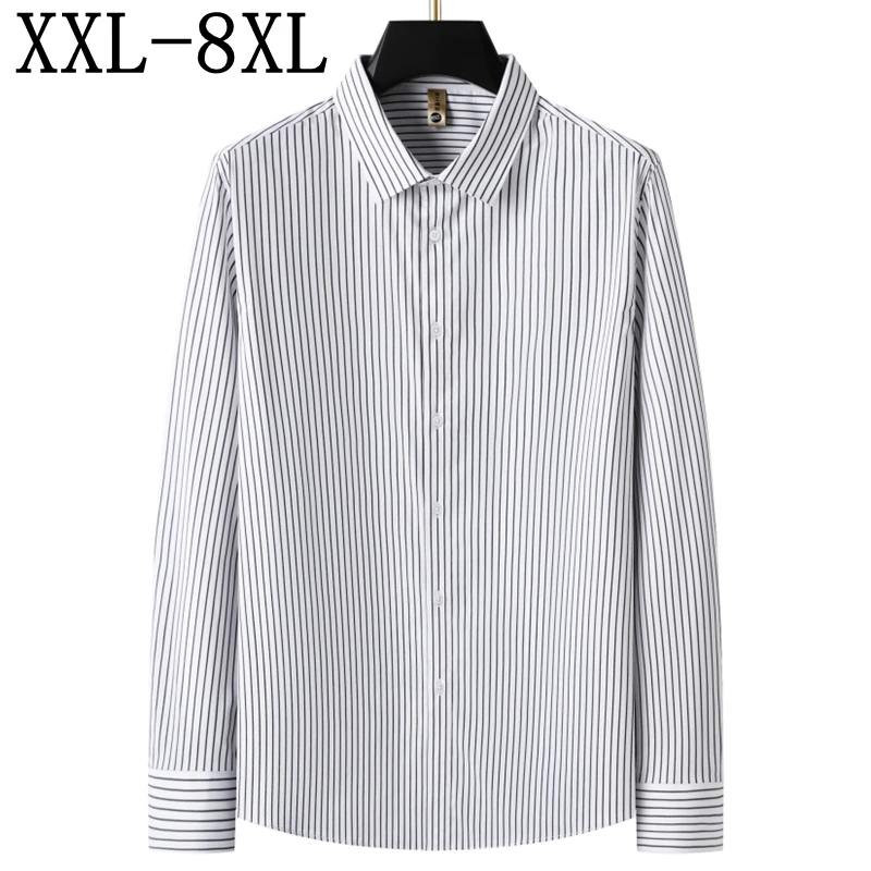 

8XL 7XL 6XL 2025 Новая осенняя элитная роскошная полосатая рубашка Мужские топы Деловые офисные мужские рубашки Повседневная свободная мужская одежда