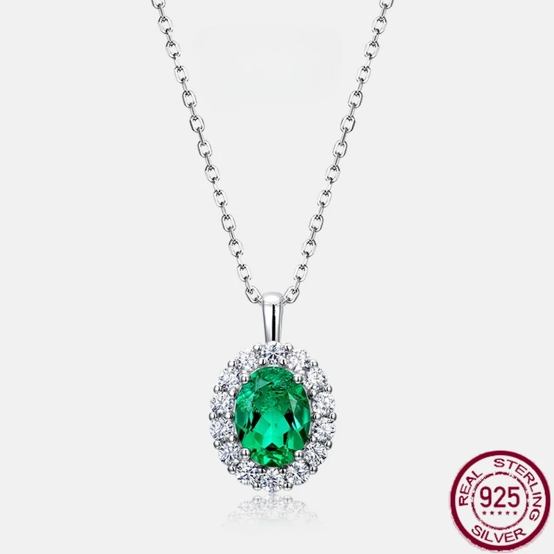 

New S925 pure silver emerald pendant, retro European and American style necklace, wedding jewelry