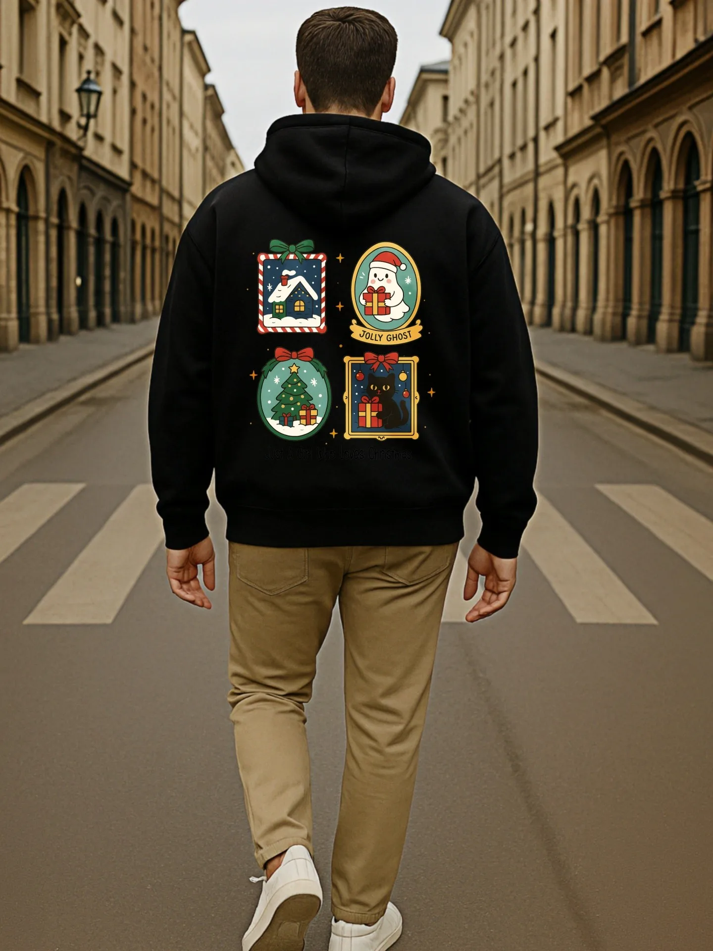 هوديي جرافيك للرجال، عيد الميلاد - طباعة تحت عنوان، نمط كاجوال، مبطن بالصوف، للارتداء اليومي للرجال #2