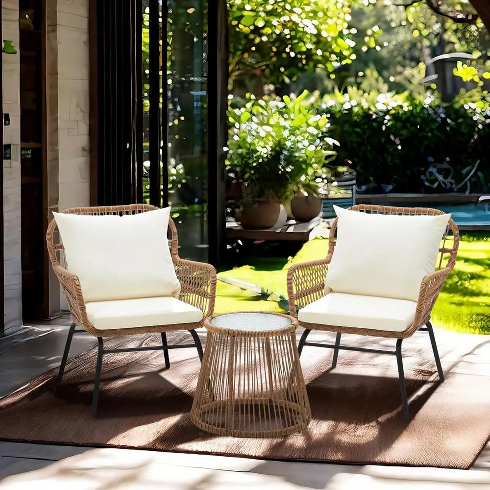 

3-Piece Outdoor Patio Furniture Set - Boho Style 20 Wide Cushioned Seating, 14.2 Seat Height - Ideal for Gardens, Balconies