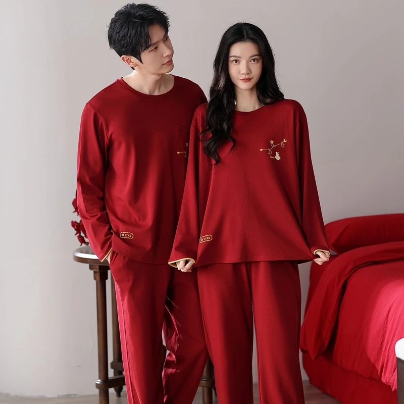

2026 Spring Autumn Couple Long Sleeve 100% Cotton Pajama Sets for Men Korean Loose Sleepwear Pyjamas Women Homewear Home Clothes