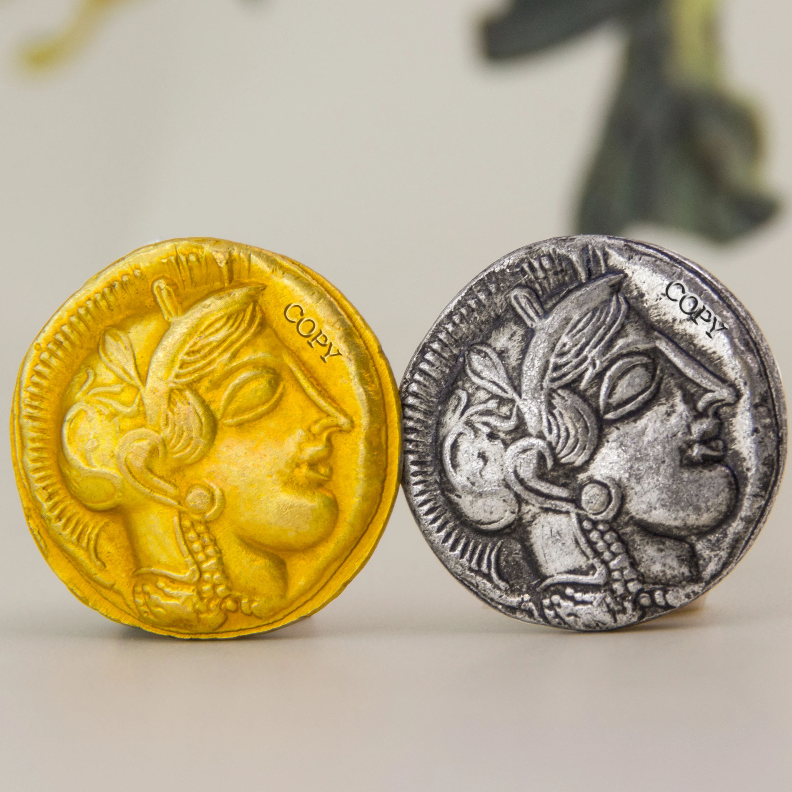 The Roman Athena Owl Archaize Currency Sun-God Punch Coin Metal Button Ring Necklace Accessories