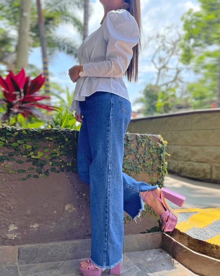 Women's Temperament T-Shirt 2025 Spring Summer Latest V-Neck Front Button Long Sleeve Gigot Sleeve Blouse Elegant Versatile Top