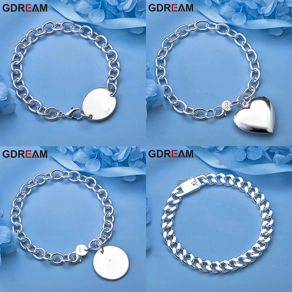 

GDREAM 925 Sterling Silver Polished Heart Chain Bracelet Charm Versatile Women Engagement Jewelry