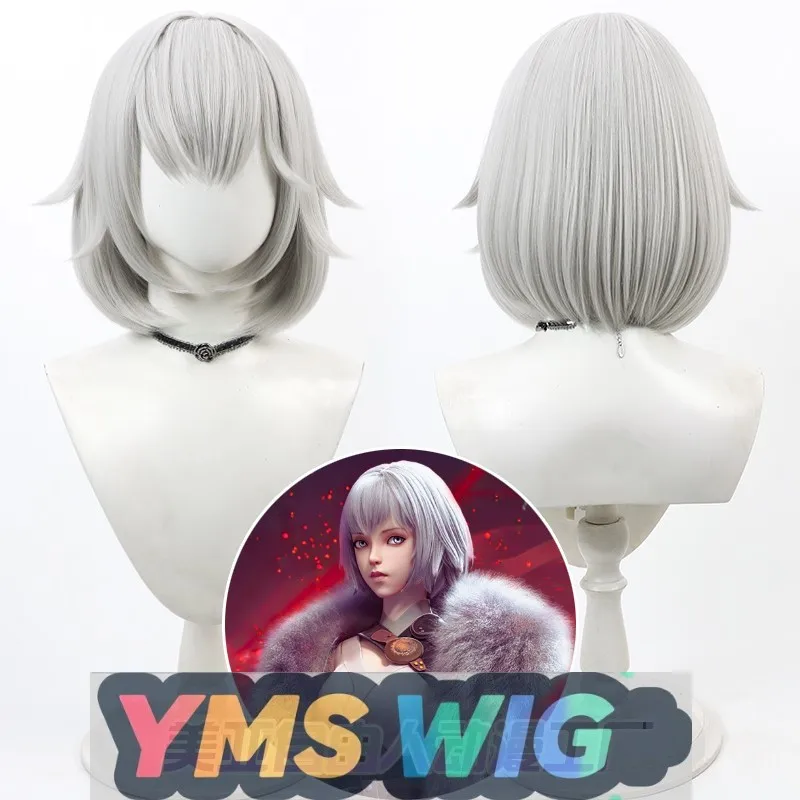 

【YMS WIG】Linglong Bai Yuekui Косплей Парик Bai Yuekui Серебристо-белый Реалистичный парик Боб для кожи головы