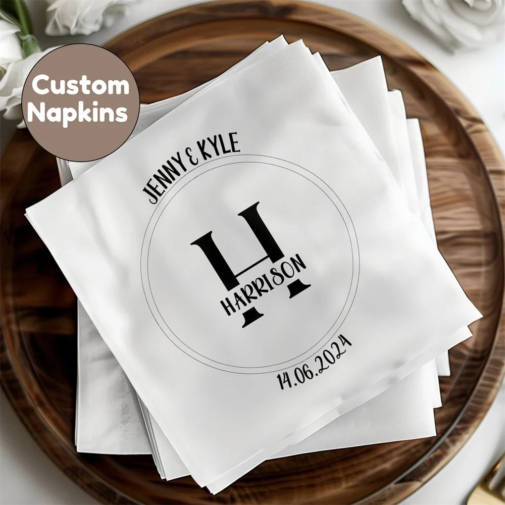 

50PCS Personalized Printed Wedding Napkins, Modern Luncheon Bridal Party Decoration, Personalized Beverage Paper 3 ply Premium,