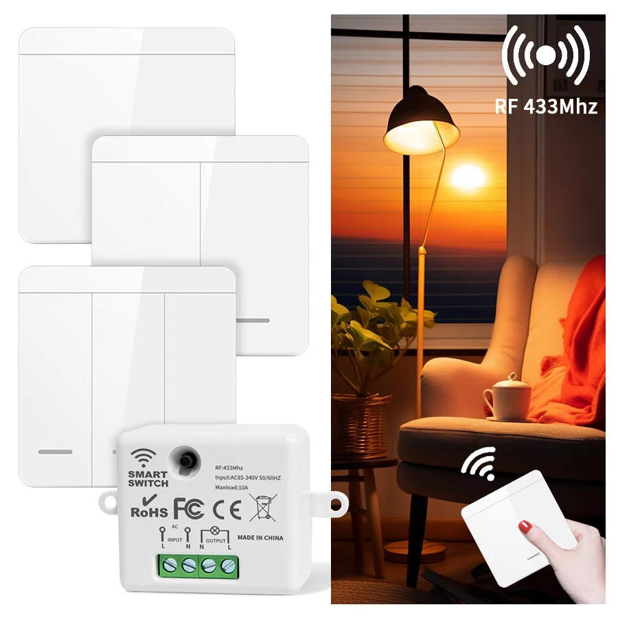 

RF433 МГц Беспроводной настенный переключатель 1/2/3 Кнопочный 110 В 220 В Светодиодный переключатель освещения Панель управления Используется с приемником Простая установка