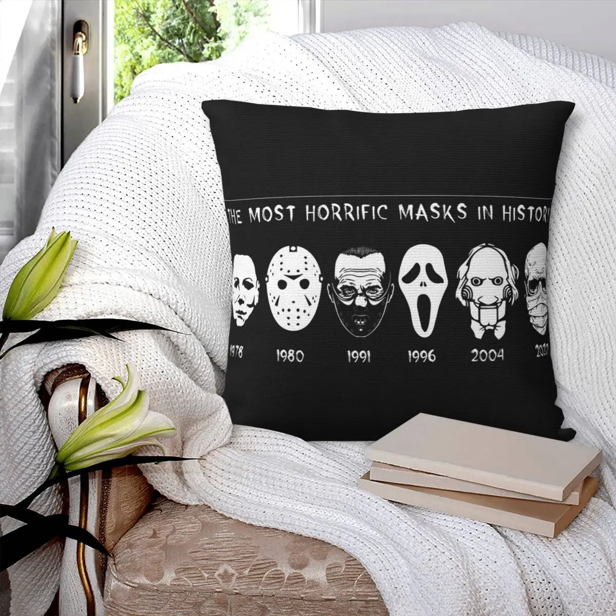 Horror Masks Square Pillowcase Pillow Cover Polyester Cushion Zip Decorative Comfort Throw Pillow for Home Car