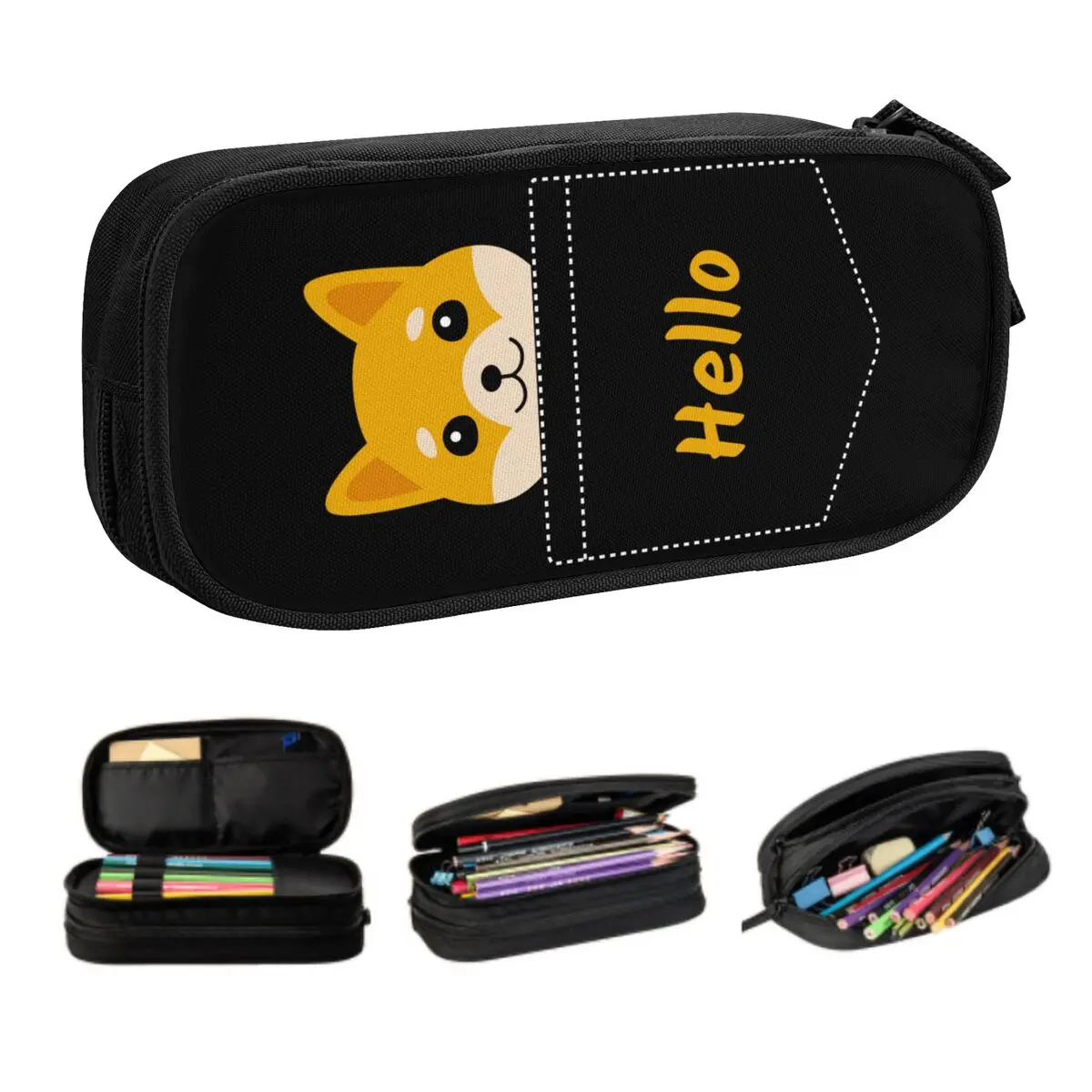 Custom Hello Cute Shiba Inu In Your Pocket Cute Pencil Cases Boy Girl Large Capacity Cute Dog Pet Pencil Bag School Supplies