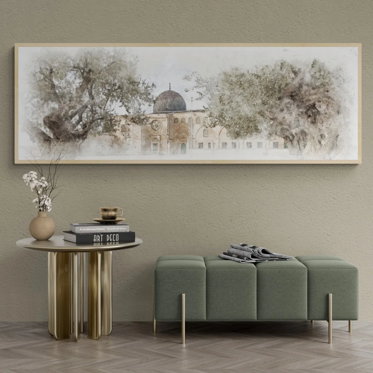 المسجد الإسلامي أشجار الزيتون مجردة قماش طباعة المشارك الحديثة رمضان مسلم كبير الفن الأفقي يطبع جدار ديكور فني للمنزل