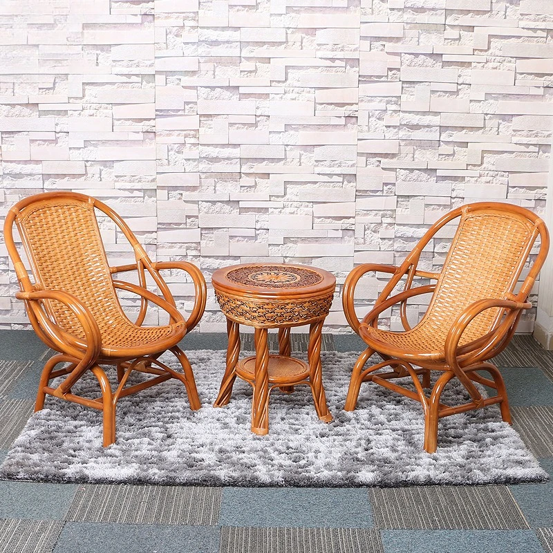 rattan chair coffee table three-piece set, balcony leisure table and chair combination, elderly back chair