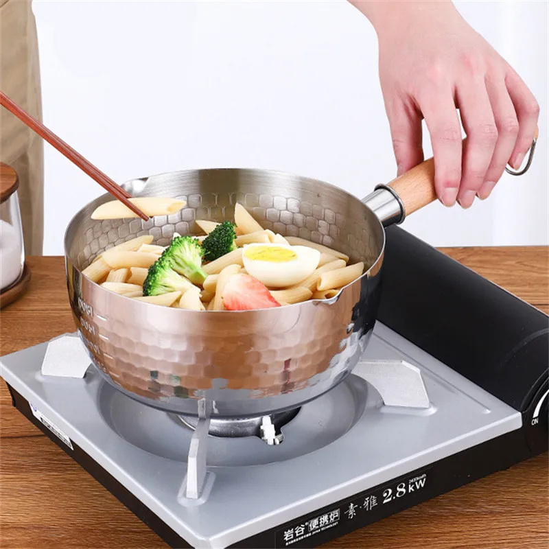 

Japanese Non-Stick Frying Pan Saucepan with Wooden Handle Flat Bottom Ramen Noodle Cooking Sauce Milk Pots Home Kitchen Cookware