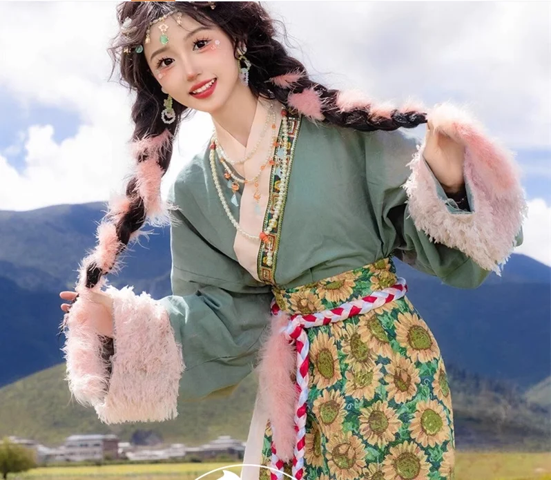 

Xizang National Style Clothing Women's Winter Clothing Tibetan Robe Dance Clothing
