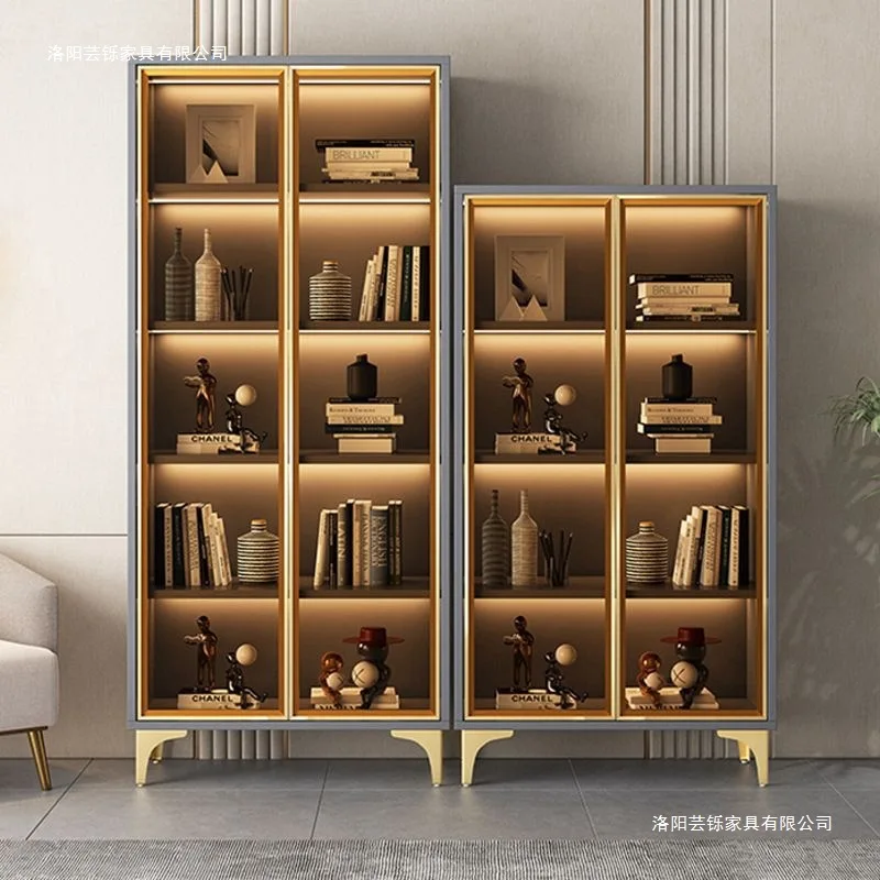 Bookcase with glass door transparent wine cabinet light luxury household living room integrated whole wall multi-layer bookshelf - view 2