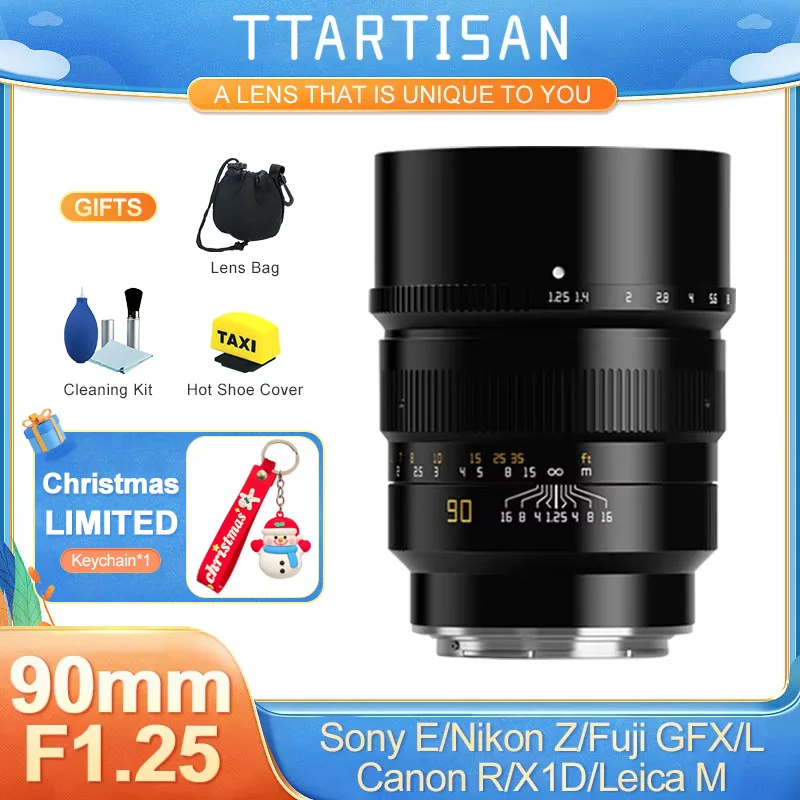 TTArtisan 90mm F1.25 Full Frame Manual Focus Portrait Lens for Sony E Nikon Z Canon RF EOSR Leica Sigma L Hasselbald X1D Camera