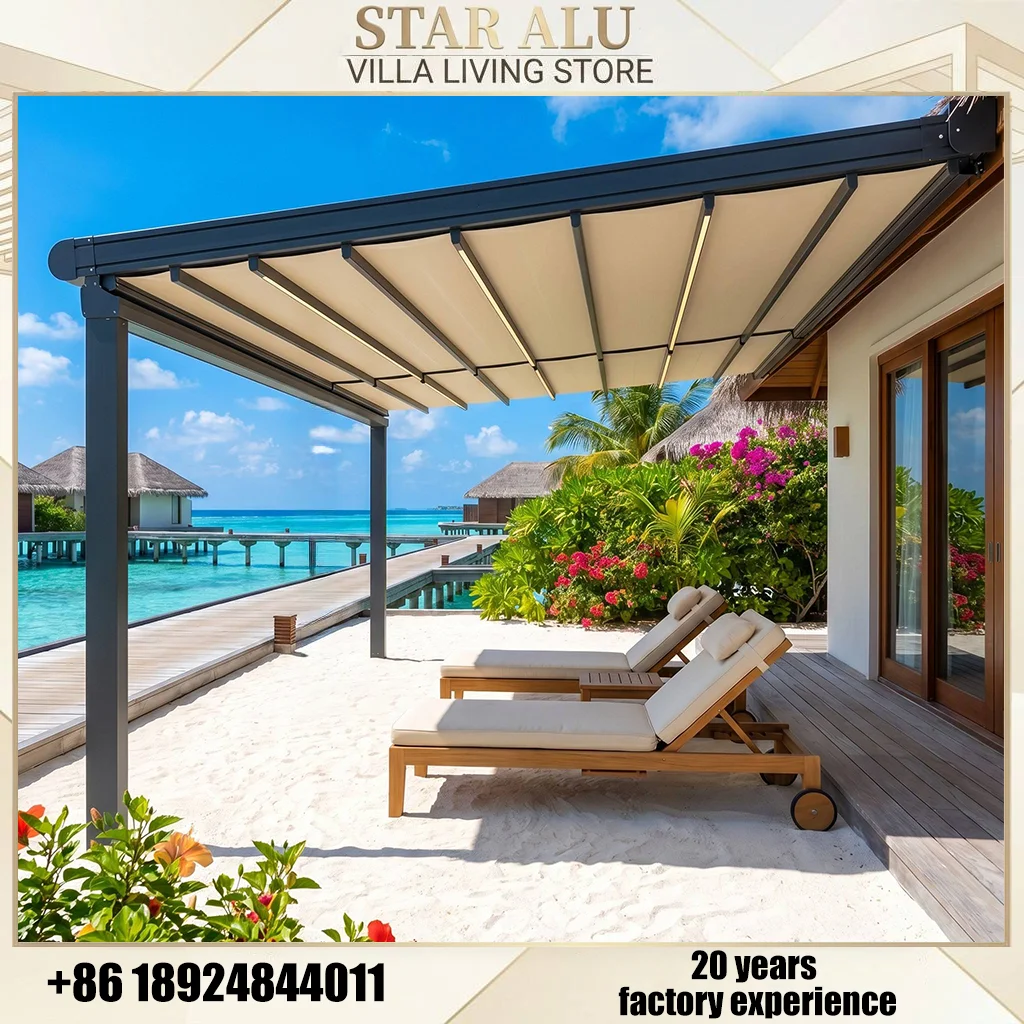 OneAlu Island Resort Pergola: Salt-Proof Motorized PVC Canopy for Maldives Style Private Villas