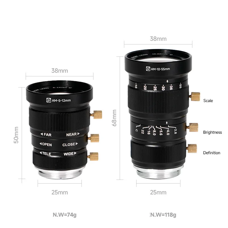 AMAOE AM-5-12mm AM-10-55mm Industry Video   Microscope Camera 1000W Zoom Lens Camera C Mount   Lens