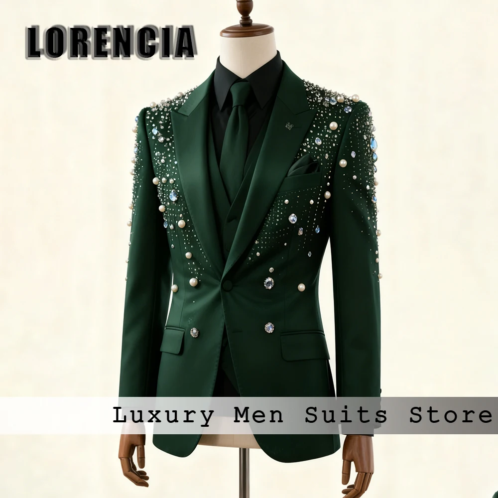 

Уникальные ювелирные костюмы для мужчин, комплект из 3 предметов, однобортный смокинг для свадебной вечеринки, жениха, индивидуальный пиджак, брюки, жилет, костюмы для мужчин