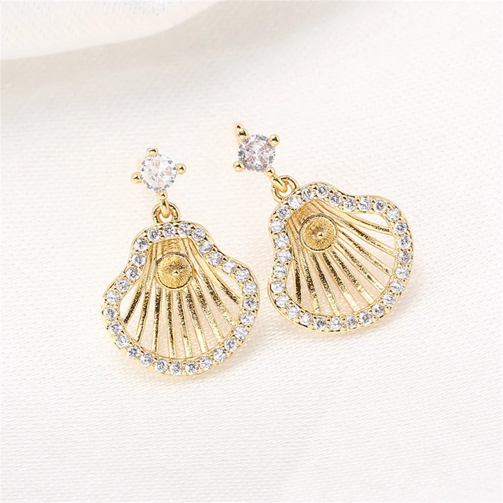 

Domestic 14k Gold Coated Electroplating Color Preservation S925 Silver Needle Sea Shell Pearl Stud Earrings DIY Accessories