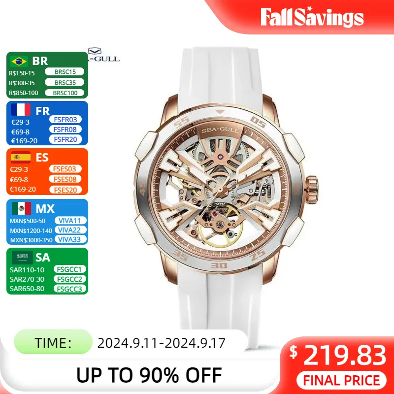 

Новинка 2022, мужские часы Seagull, механические часы-скелетоны, светящиеся двухцветные автоматические механические наручные часы