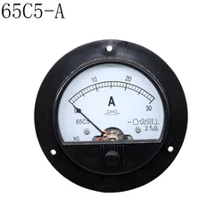 1pcs 65C5 DC 10A 15A 20A 30A 50A 75A 100A 150A 300A 500A Round Diameter Analog Ammeter Panel AMP Current Meter 65C5 DC 0-50A