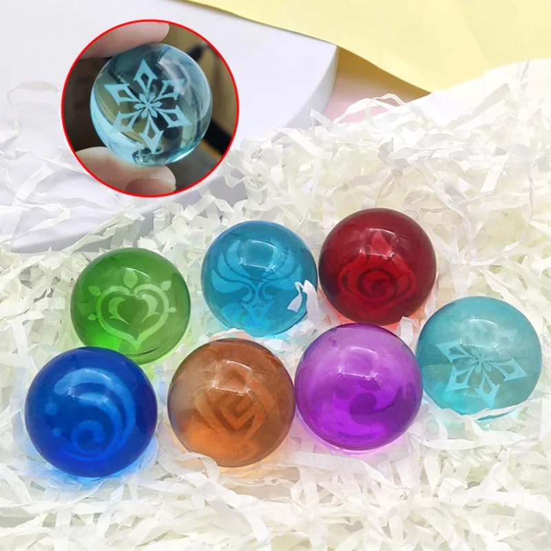 Genshin لعبة تأثير تأثيري عين الله ، الكرة الزجاجية الكريستالية ، إكسسوارات الدعامة ، الماء ، الرياح ، الرعد ، النار ، الصخور ، عنصر الجليد