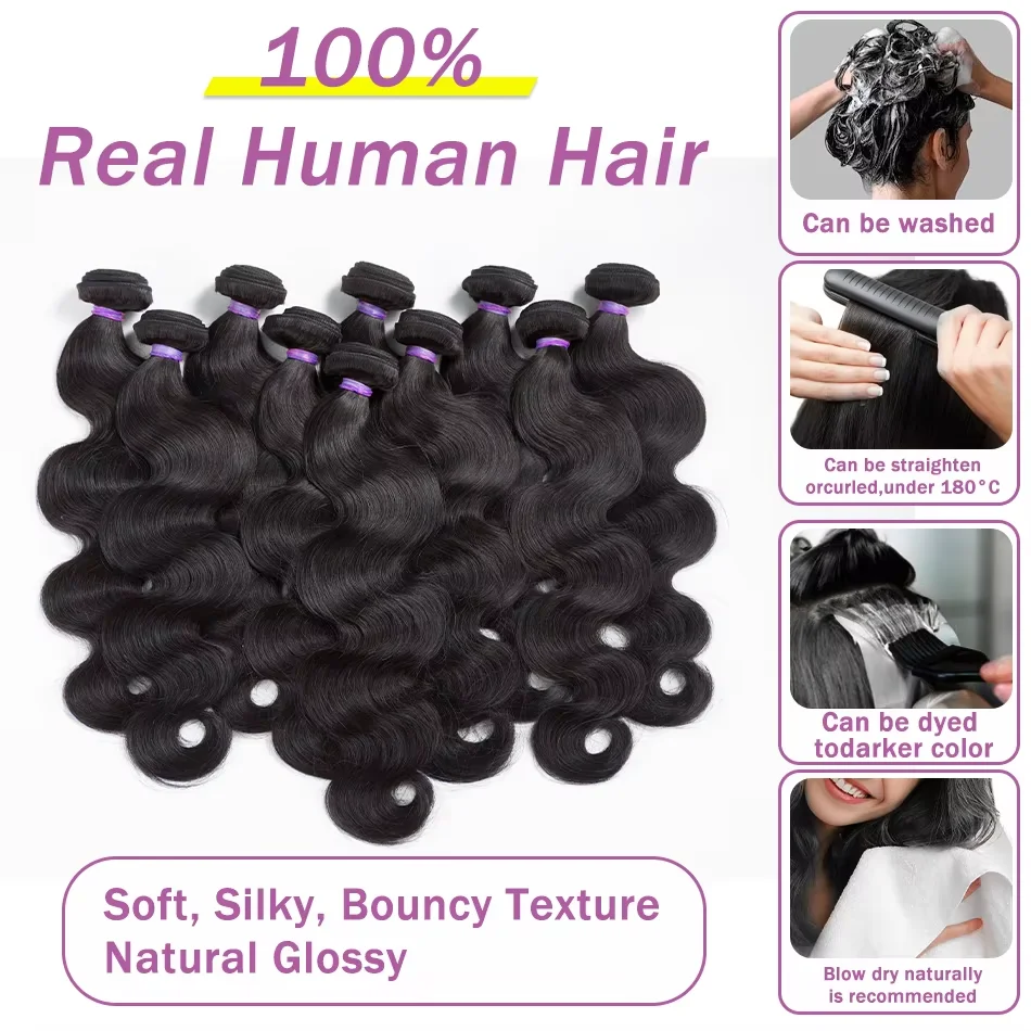 30 40 pulgadas onda del cuerpo 100% extensiones de cabello humano cabello virgen 16A paquetes de ondas de agua doble trama extensiones de cabello crudo tejido para mujeres