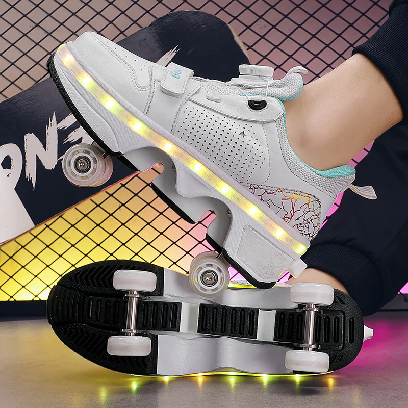 Zapatos de patinaje sobre ruedas intermitentes con ruedas, zapatos con ruedas deformación luminosa Led, zapatos con ruedas para patín Unisex