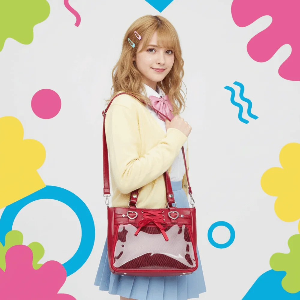 Satin Lace Up Leather Clear Ita Bag Compact Size Glossy Surface Ribbon Crossbody Purse Detachable Strap Silver Hardware