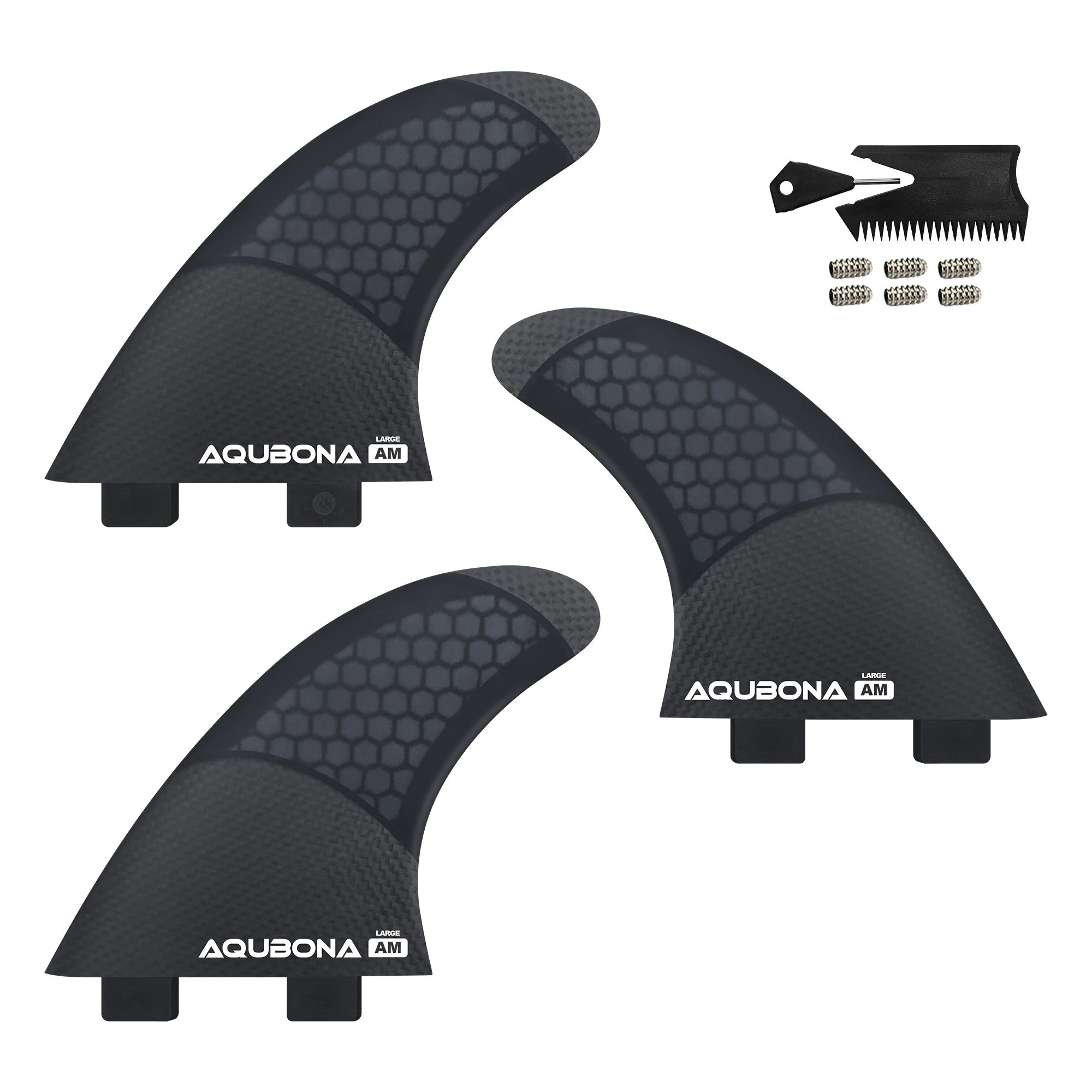 AQUBONA 3 Pcs Surf Fin Half Carbon+Honeycomb F1 G5/G7 Twin Tab Fin Fiberglass Surfing Tri Fins Surfboard Accessories