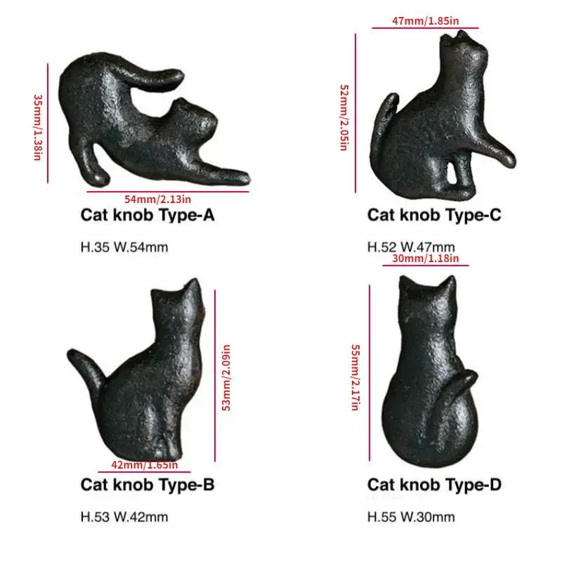 Cat Shaped Knobs Cast Iron Matt Black American Door Drawer Handles Cabinet Pulls and Knobs Creative Decor Furniture Hardware