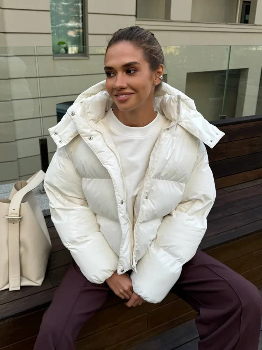 شتاء دافئ سميك القطن وسادة مبطنة المرأة 2024 موضة مقنعين كم طويل ملابس خارجية معاطف بلون سترة