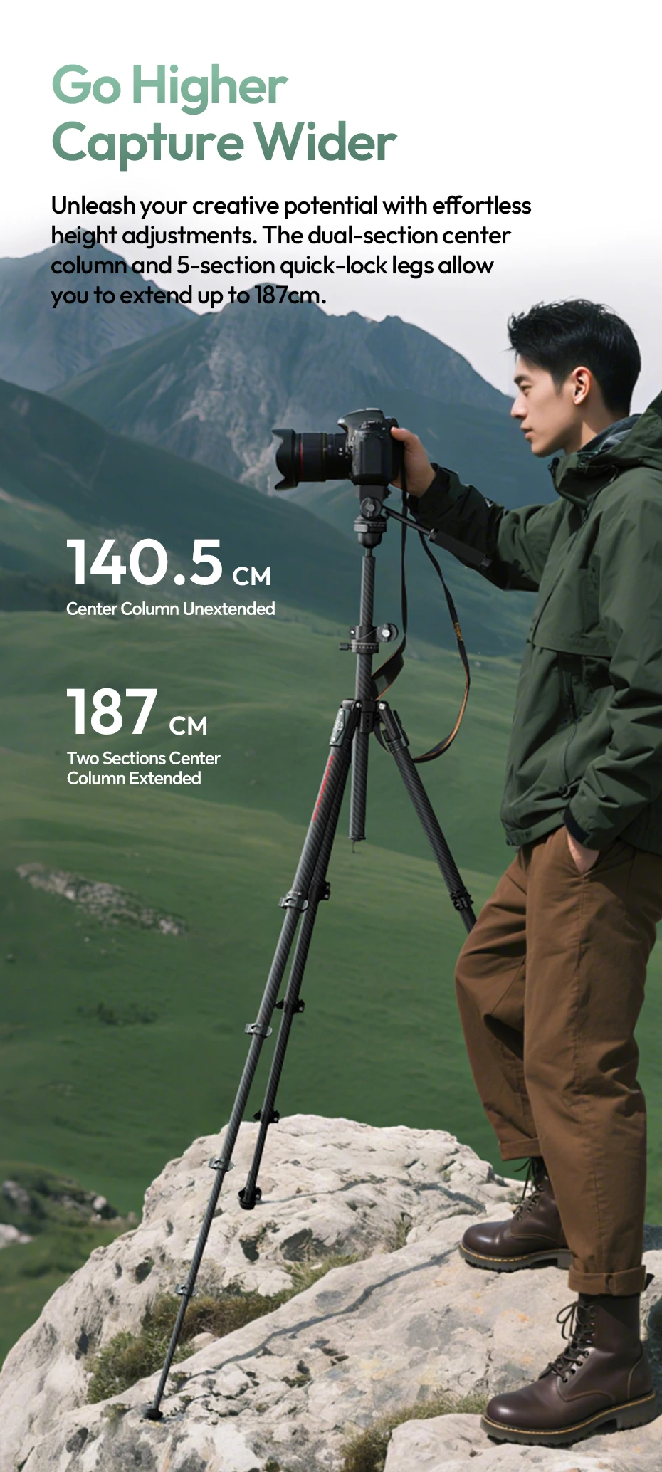 Ulanzi JJ06 GlideGo Video-Reisestativ für Canon Nikon Sony DSLR-Kamera, 5 kg Last, vertikal, horizontal, mit Uka-Schnellverschluss – Detail 8