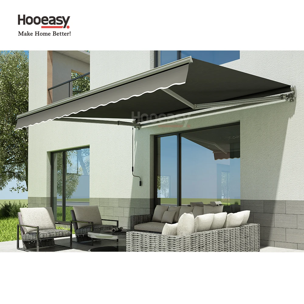 Hooeasy & Homey Balcony Retractable Metal Roof Awning Outdoor