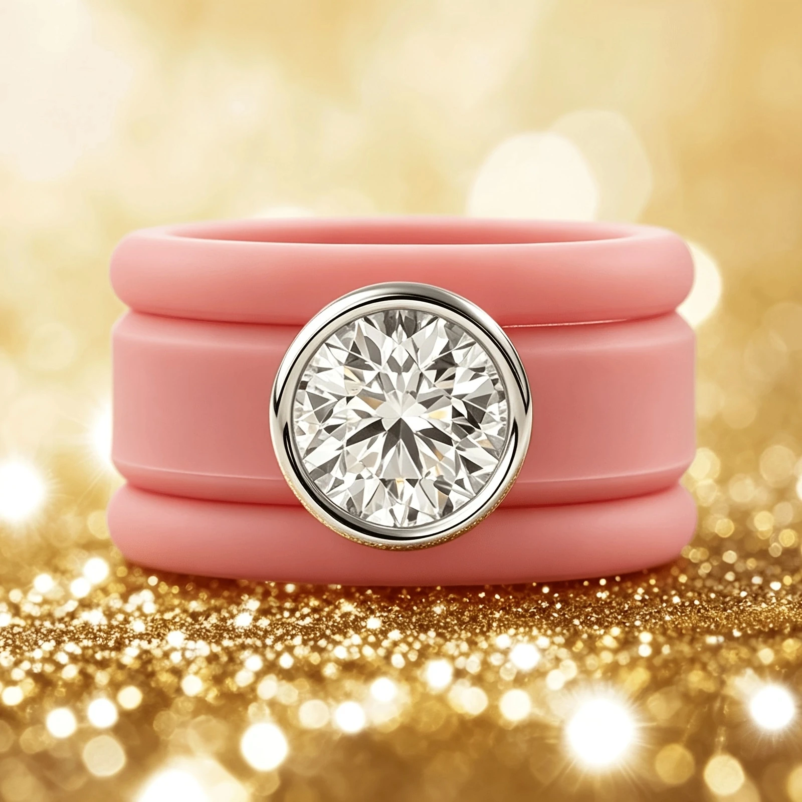 Lot de 3 anneaux en silicone rose à bords arrondis, sertis de CZ étincelants, faible allergénicité, adaptés à un usage quotidien.