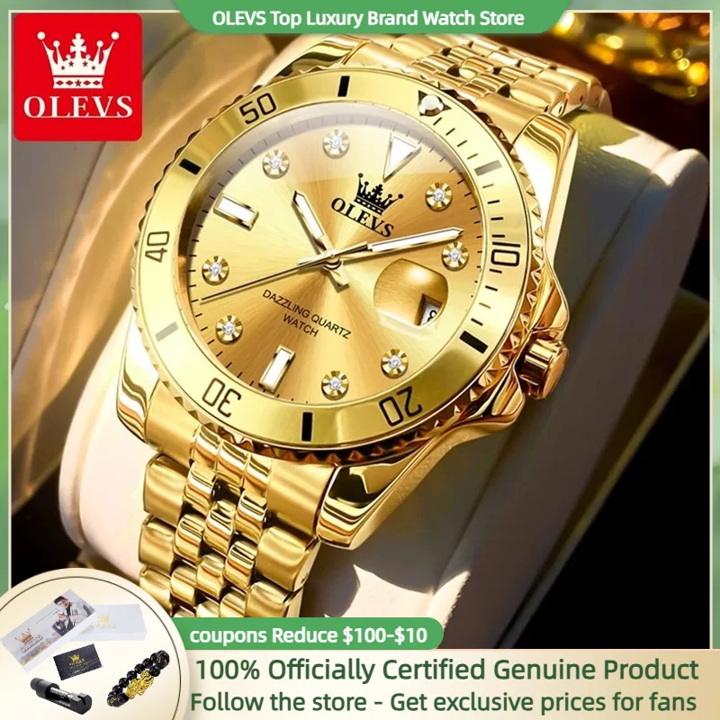 OLEVS Watch Men di alta qualità in acciaio inossidabile impermeabile luminoso data automatica orologi in oro serie subacquea orologio da polso Reloj Hombre