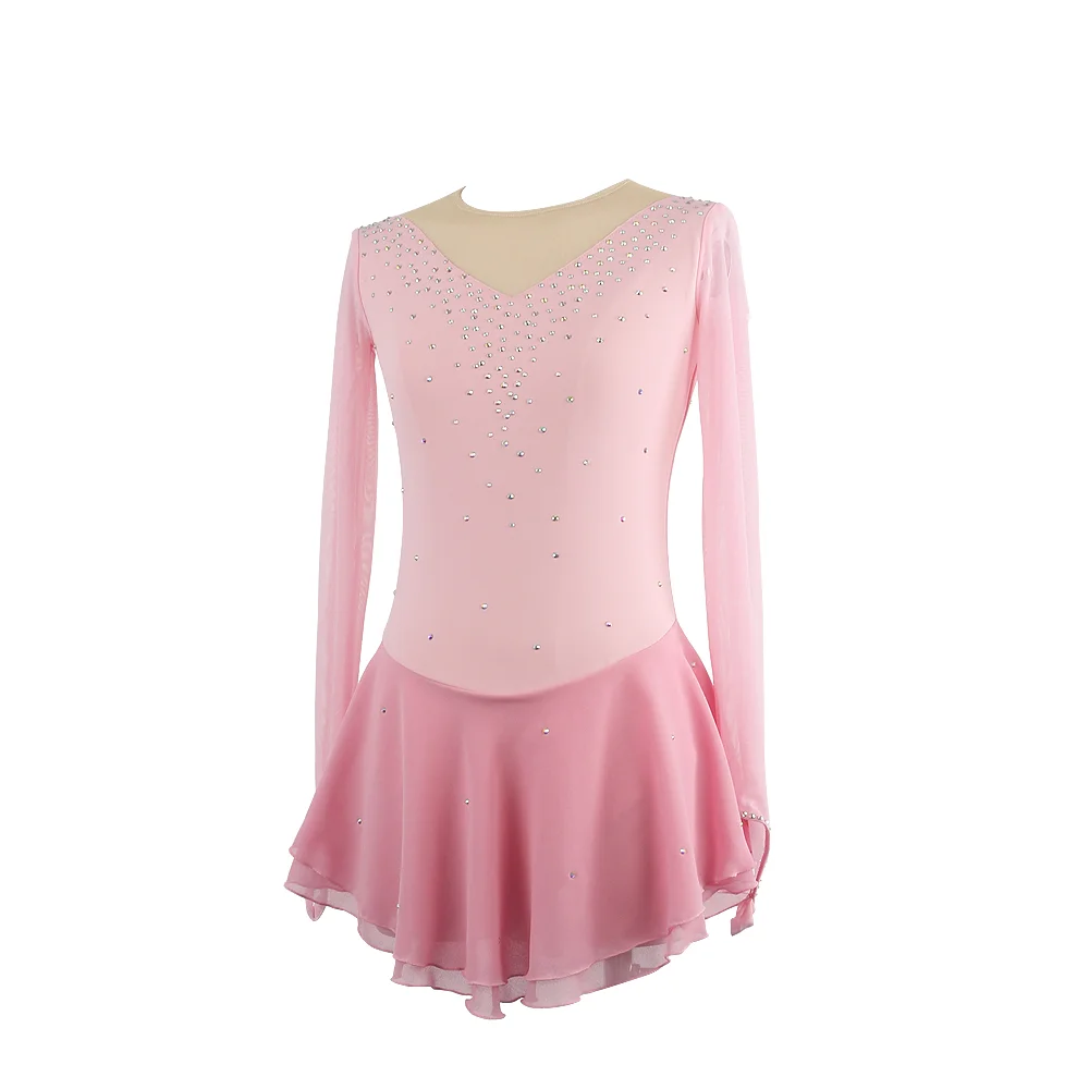 Zagitova Figure Skating Performance Dress Women Girls Ice Skating Skirt Long Sleeve Mint Color Mesh Skirt Competition