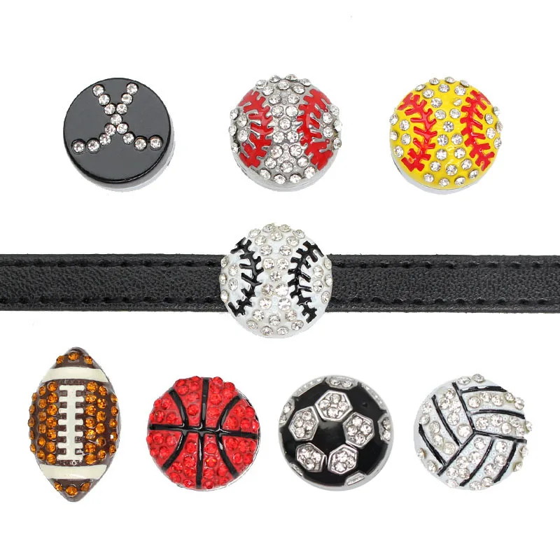 

10PC/lot 8mm rhinestones Basketball Football Baseball sport ball slide charm DIY accessories fit for 8MM Leather wristband